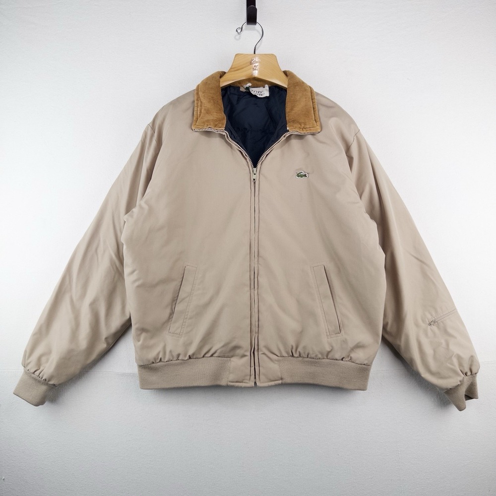80's Vtg IZOD Lacoste Bomber Jacket Men's Large Quilted Down Corduroy Collar